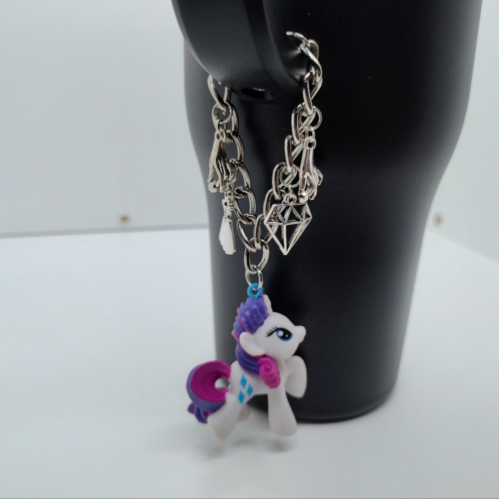 Rarity My Little Pony Tumbler Charm Silver Handmade Water Bottle Stanley Cup
